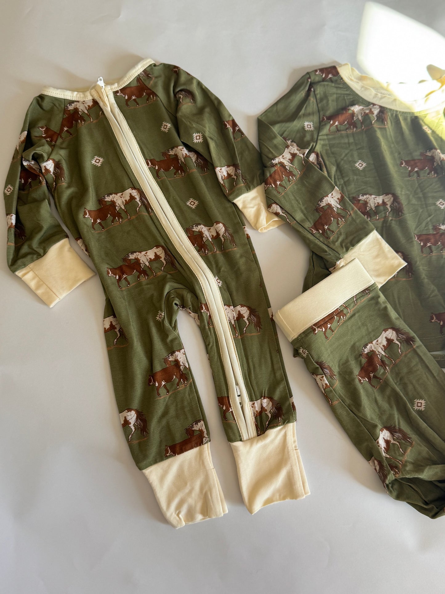 Olive Cowpony Bamboo Romper