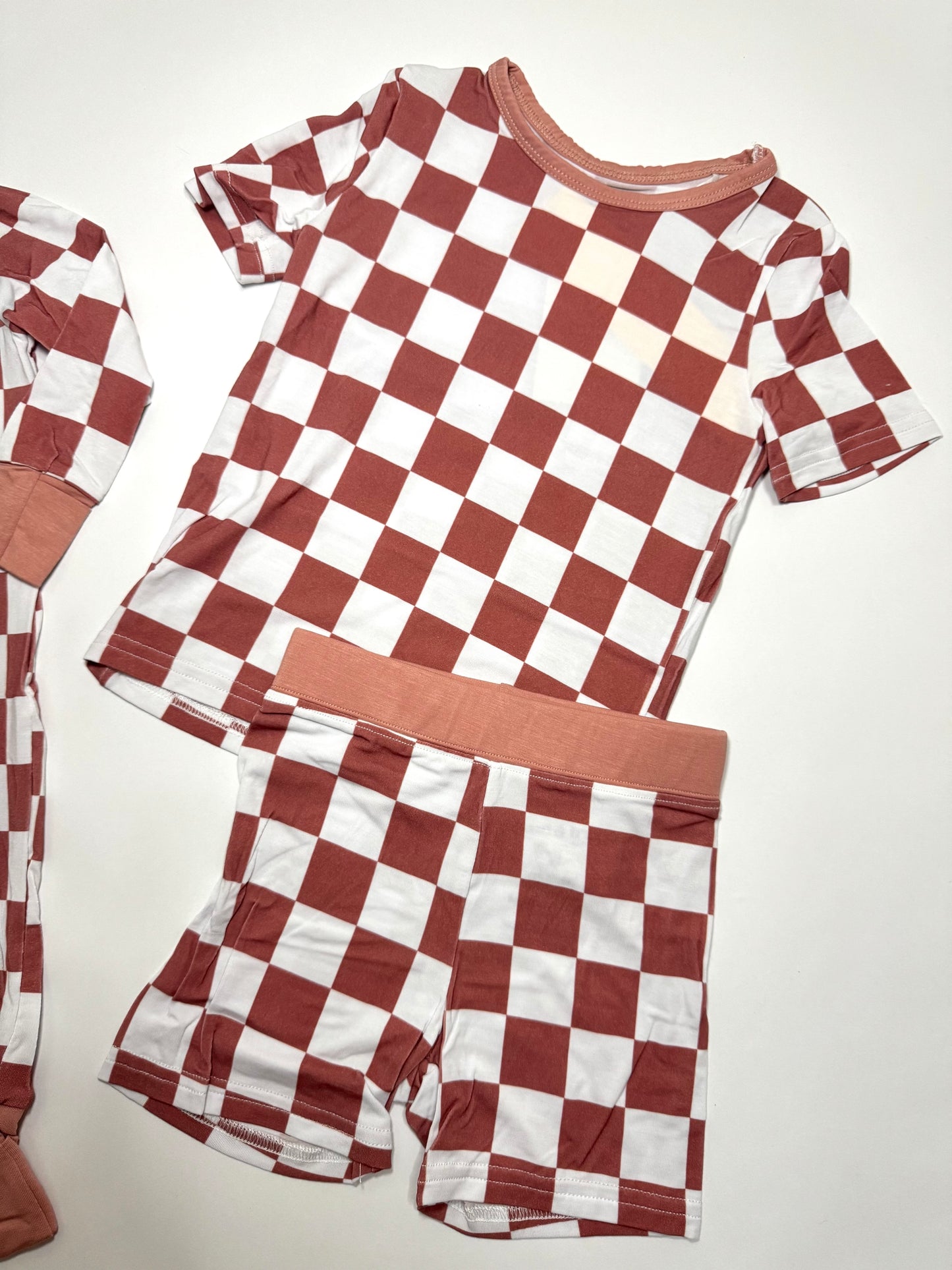Mauve Checkers Bamboo Shorts Set