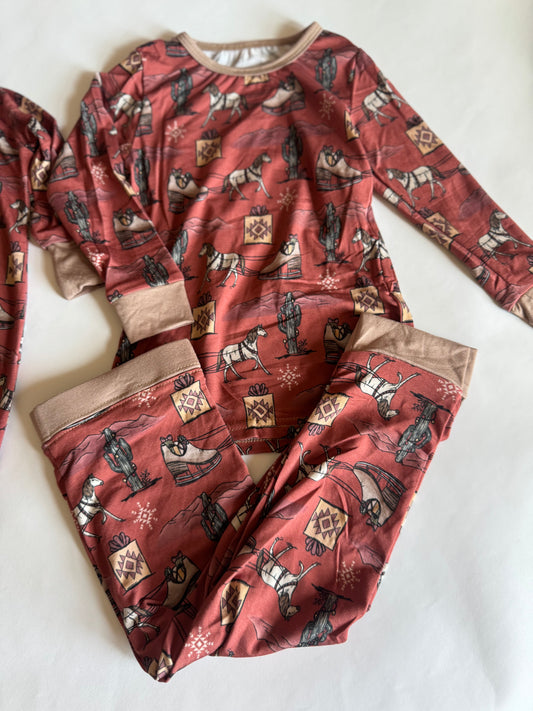 Western Rust Christmas Bamboo Pants Set
