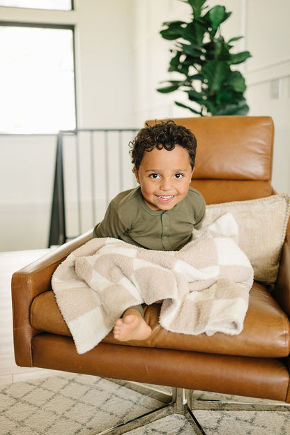 Taupe Checkered Plush Blanket