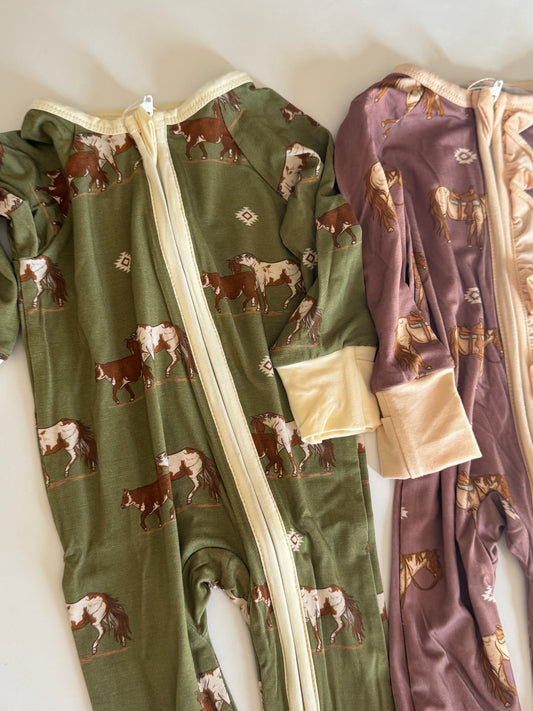 Olive Cowpony Bamboo Romper