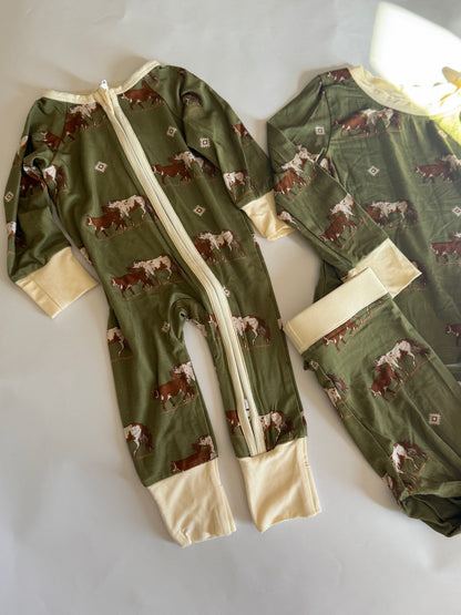 Olive Cowpony Bamboo Romper
