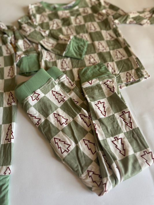 Checkered Christmas Bamboo Pants Set