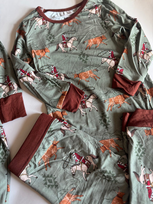 Cowboy Santa Christmas Bamboo Pants Set