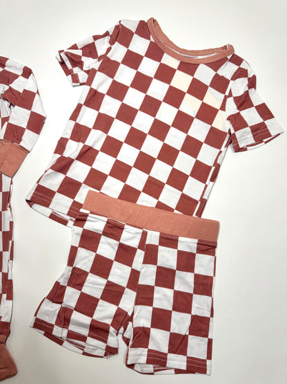 Mauve Checkers Bamboo Shorts Set