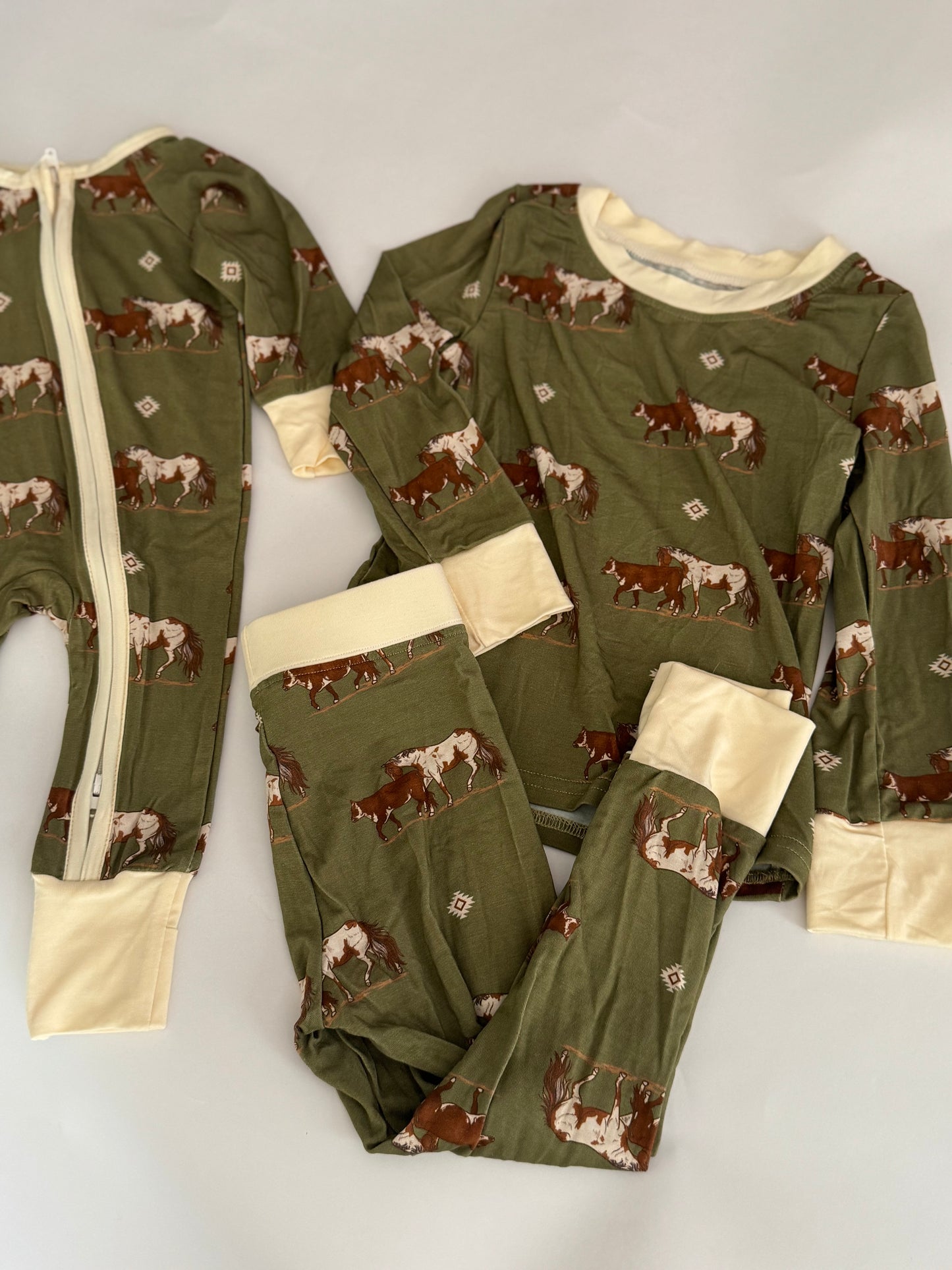 Olive Cowpony Bamboo Pants Set
