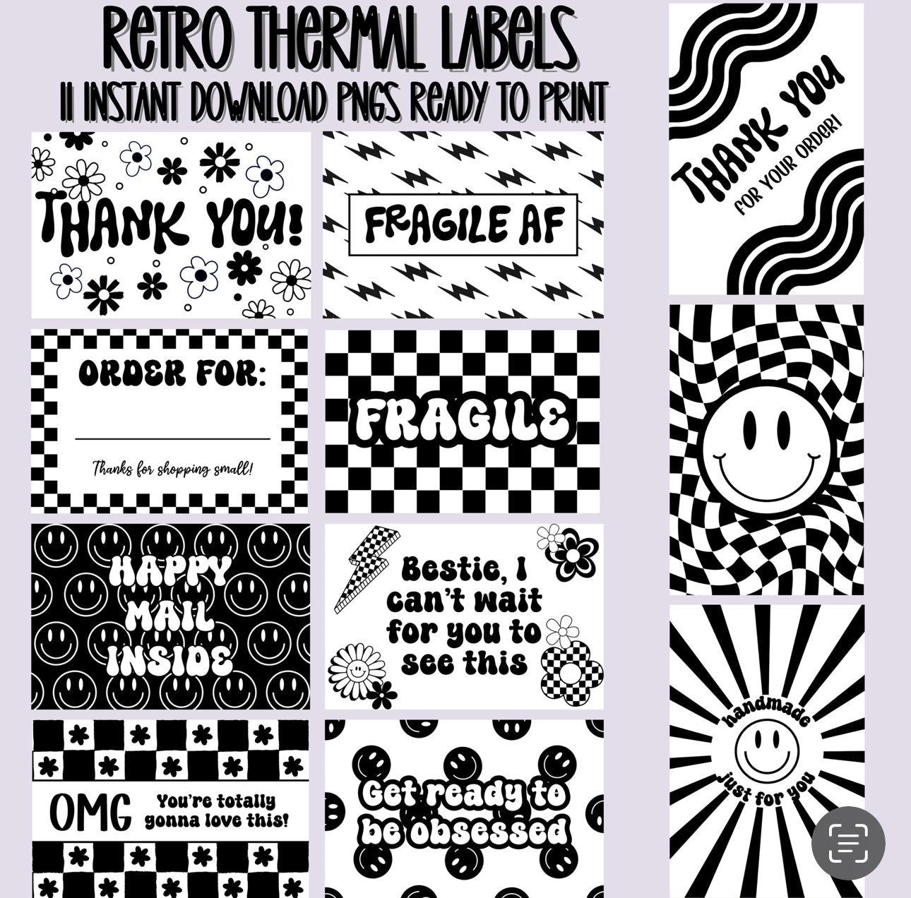 Retro Thermal Label Digital Download PNG FILES