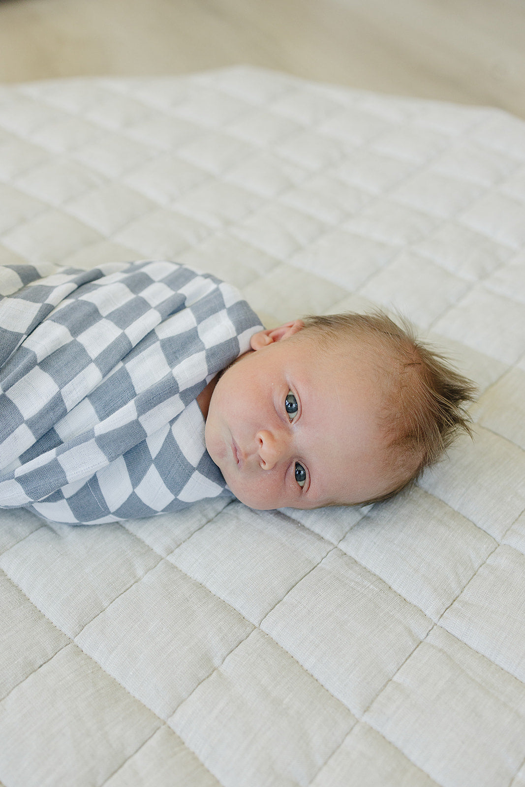 Dusty Blue Wavy Checkered Muslin Swaddle Blanket