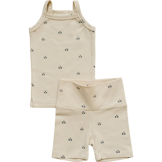 Cream Tulips Tank & Biker Short Set